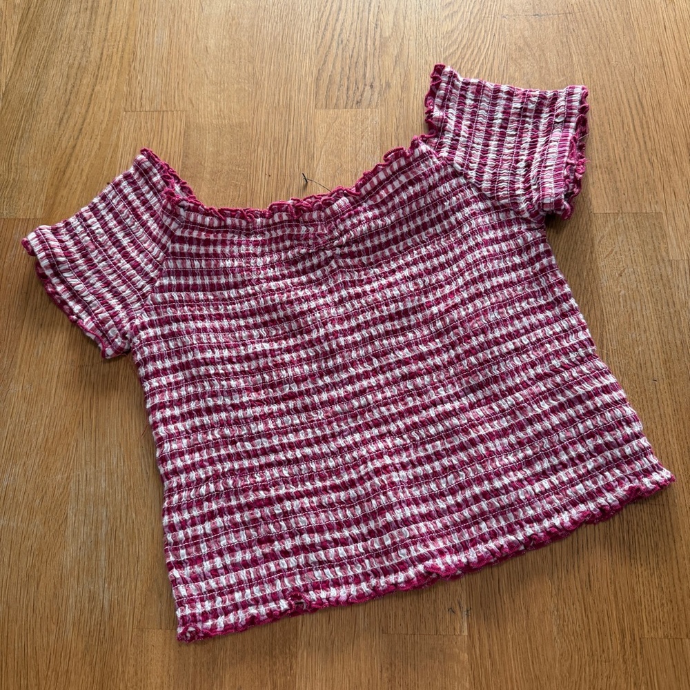 Urban Outfitters MEDIUM Red White Gingham Off the Shoulder Crop Top - Picture 1 of 8